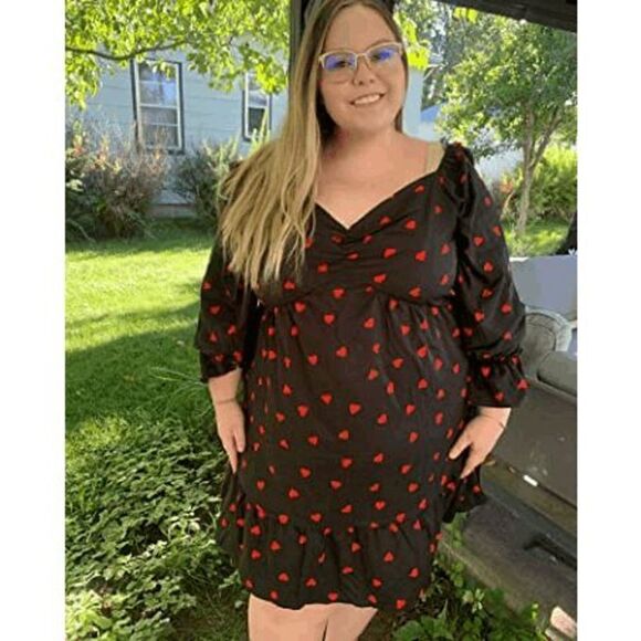 ❤ Plus Size Valentine’s Day Long Sleeve Heart Print Black Dress NWT - Picture 4 of 16